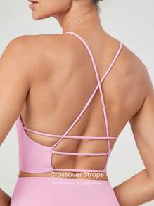 GLOWMODE FeatherFit™ Ready For Anything Round-Neck Crossover Thin Straps Active Tank Top Low Impact Yoga Pilates Studio Daily Casual Wear Removable Cups - Bubblegum Pink - View 3