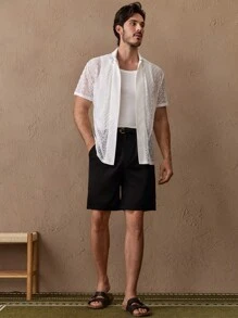 GENTILAND Young Men's Casual Loose Knit Lace Short Sleeve Shirt, Daily Wear