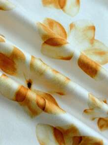 SHEIN Unity 女式夏季欧式美式花卉印花修身褶饰修身短款休闲度假抹胸迷你连衣裙 - 黃色 - 查看 7