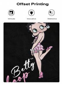 Betty Boop | ROMWE Women's Cartoon Character And Leopard Print Crop Tube Top For Summer - Black - View 3