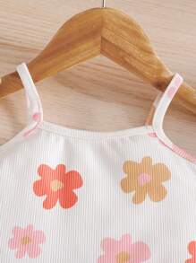2pcs/Set Baby Girls Floral Print Vest And Shorts Set, Fashion Casual Outfit Suitable For Daily Wear And Vacation - White - View 7