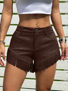 SHEIN EZwear Shorts casuales de verano para mujer con decoración de flecos para vacaciones
