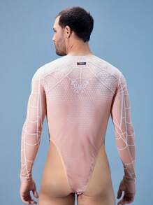 FeverCity Bộ đồ liền thân dài tay họa tiết bướm kỹ thuật số cho nam - Màu be - Xem 2