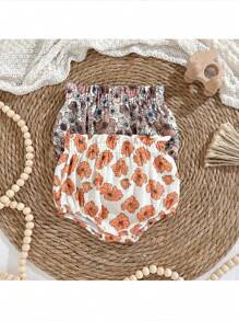 Loomiva 2pcs Baby Girl Floral Print Elastic Waist Casual Shorts Set