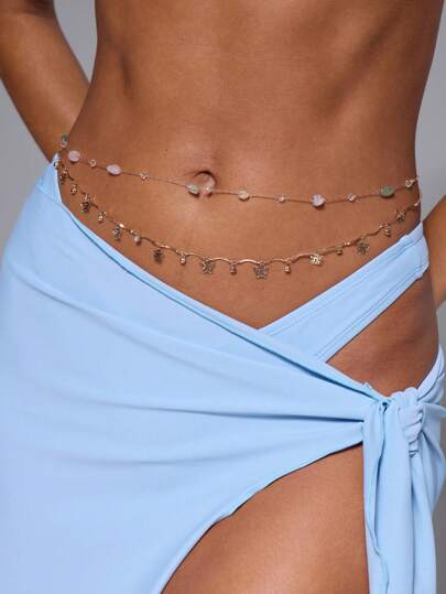 MUSERA Cadena de cintura con cristal y perla con diseño de mariposa dorada para festival