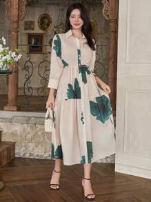 DAZY Vestido de longitud media con estampado floral para mujer, vestidos casuales para mujer, ropa de vuelta al colegio para Pascua - Verde - Ver 5