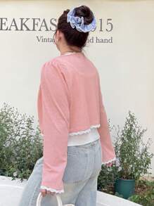 Dazy Plus Cubre de encaje y parches con mangas acampanadas, talla grande, color rosa, para mujer en la playa - Rosa - Ver 2