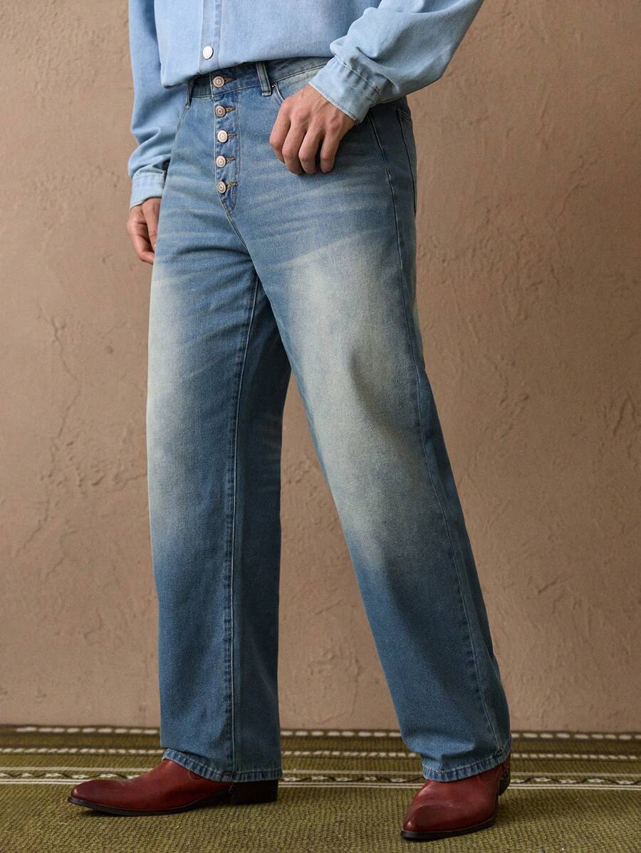 Manfinity NXTstreet Vintage Loose Fit Men's Denim Jeans, Fashionable Summer Pants - Blue - View 1