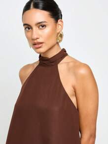 AiiRZ Canotta con scollo a giro e effetto cascata, blusaCarsaablu in chiffon drappeggiato, con orlo asimmetrico, abbigliamento da festa e da sera, smanicata, con orlo alto-basso, moda autunnale