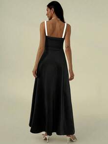 Aloruh Women's Elegant Color Contrast Bowknot Dress, Summer - Black - View 2