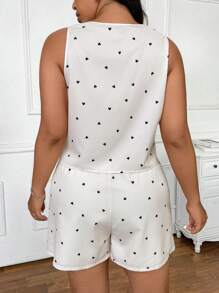SHEIN Frenchy Plus Size Women Heart Print Single-Breasted Vest And Shorts Set - Multicolor - View 4