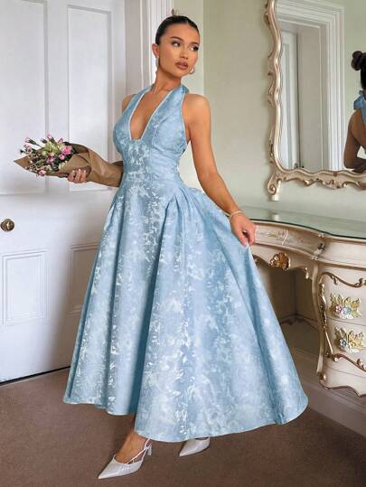 Relinas Retro 3D Embossed Floral V-Neck Sleeveless Flared Hem Dress For Women Women Dresses Birthday Women Birthday Outfit Women S Clothes