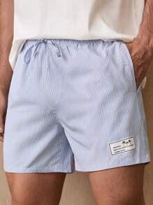 Manfinity BRENVOR Pantalones cortos rectos con cintura con cordón y rayas verticales tejidas casuales para hombres - Multicolor - Ver 6