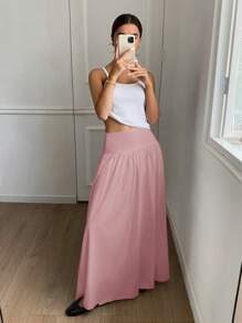 Serisse Women Solid Color Fashion Pink Skirt, Suitable For Summer Winter Casual - Coral Pink - View 2