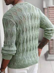 Manfinity RSRT Men's Casual Solid Color Hollow-Out Knitted Sweater - Baby Blue - View 2