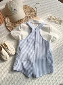 SHEIN رومبير للأطفال الصبيان بتصميم مخطط، تصميم جذاب متعدد الاستخدامات مناسب للربيع والصيف، للارتداء داخل المنزل وخارجه، الاستخدام اليومي والرياضة واللعب والحفلات وتصوير الصور والإجازات والمناسبات - الأزرق - مشاهدة 2