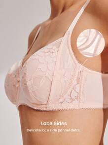 LUVLETTE Woman Full Coverage Lingerie Lounge Curve Support & Breathable Underwire Sexy Unlined Minimizer Lace Elegance Bra Bridal Intimates - Baby Pink - View 3