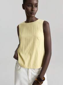 Ontre Top de tirantes texturizado de color amarillo crema de verano para mujer, atuendo para graduación, viaje o festival de música