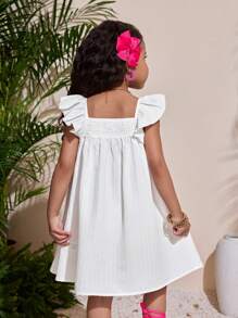 Young Girls Cute Flower Print Ruffle Hem Loose A-Line Casual Vacation Home Outdoor Back To School Dress, Spring/Summer - Apricot - View 2