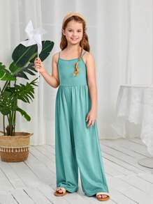 SHEIN Leap Crew Tween Girl Solid Color Fitted Casual Jumpsuit - Cadet Blue - View 1