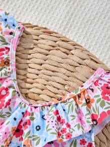 Young Girls Ditsy Floral Ruffle Hem Bikini Sets - Multicolor - View 7