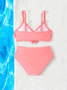 Baby Girl Cute Ruffled Bow Decoration Bikini Swimsuit Set - Pink - View 2