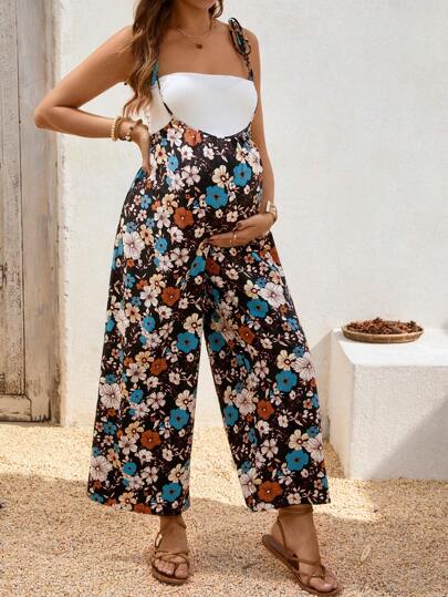 SHEIN 孕妇复古花卉印花吊带裙，夏季度假