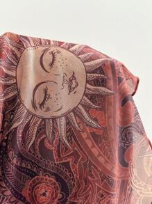 SHEIN ICON Đầm ngắn lãng mạn cổ chữ V buộc nơ gợi cảm họa tiết Paisley lưới xếp nếp viền bất đối xứng, trang phục nghỉ dưỡng - Nhiều màu - Xem 7