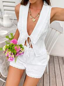 SHEIN VCAY 女士日常两件套服装 - 白色 - 查看 5