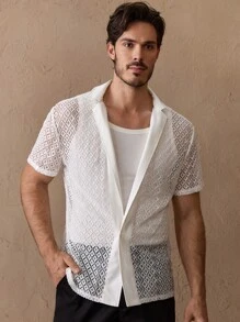 GENTILAND Young Men's Casual Loose Knit Lace Short Sleeve Shirt, Daily Wear