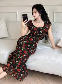 Modelyn Ruffle Tie-Waist Bow Elegant Romantic Vacation Dress - Multicolor - View 4