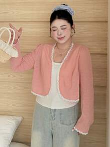 Dazy Plus Cubre de encaje y parches con mangas acampanadas, talla grande, color rosa, para mujer en la playa - Rosa - Ver 4