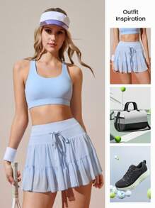 CourtClass Women's Elegant Mesh Patchwork With Leggings Sports Shorts Skirt Women S Bottoms - Baby Blue - View 5