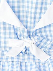 Flirla 大码夏季休闲格子拼色修身清爽衬衫 - 藍色 - 查看 5