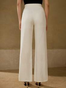 MOTF PREMIUM PANTALONES DE PIERNA ANCHA CON BORDADO DE ENCAJE EN CONTRASTE - Albaricoque - Ver 6