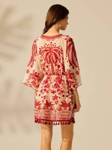 CAJUNI Pareo de playa con estampado tropical de árbol de coco, estilo boho casual para mujer