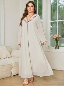 Al Najma Vestido de encaje y gasa en talla grande para mujer
