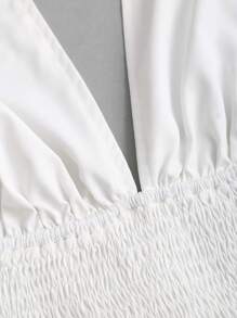 Sweetra French Vacation Style Plunging Neck Tie Up Waist Embroidery Ruffle Hem Mini Dress For Women - White - View 4