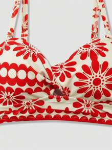 Swim Oasis 3pcs/Set Plus Size Women Print Twisted Bandeau Swimsuit With Detachable Straps, Hollow Design High Waist Briefs And See-Through Mesh Skirt, Fashion Beach Holiday Bikini Set For Summer Beach Vacation - Multicolor - View 3