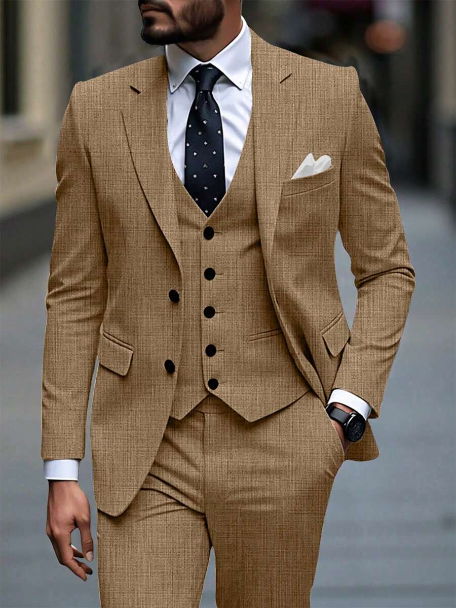 Calvornis Men's Business Commute Jacket And Pants Suit Casual Suits For Men Men Dress Suits - Camel - View 1