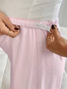 SHEIN Maternity Solid Color Adjustable Waist Wide Leg Loose Casual Pants Women Pants Wide Leg Women Wide Leg Pants Summer Outfits For Women - Pink - View 5