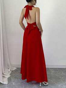 SHEIN Tall 红色开衩后背连衣裙，适合度假 - 紅色 - 查看 2