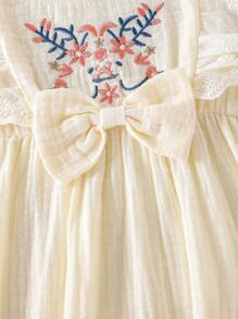 Infant Girls' Korean Style Casual Embroidered Flower & Ruffle Double-Layered Romper, Summer