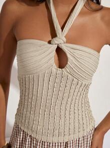 COSMINA Women's Solid Color Tassel Hem Hollow Out Backless Tank Top - Khaki - View 6