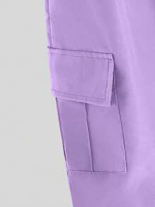 SHEIN Sparklyn 青少年女孩卡通人物印花圆领短袖 T 恤和休闲工装裤 2 件套 - 紫色 - 查看 5