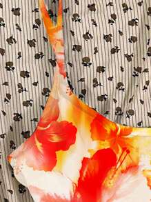 Teens Girls Floral Print Cropped Spaghetti Strap, Summer - Orange - View 4