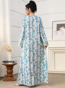 Women's Turkish Abaya & Arabian Traditional Maxi Dress, Modest Kaftan - Blue - View 2