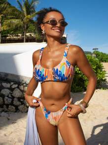 Swim Vcay Swim Mod 夏季海滩女式两件套印花荷叶边比基尼套装（荷叶边上衣和下装）