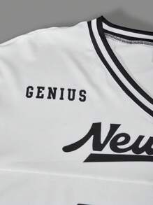 SHEIN ChillGRL Tween Girls' Casual Letter Striped V-Neck Off-Shoulder Loose T-Shirt & Number Graphic Tee Paired With Cool Cargo Straight Leg Pocket Pants 2 Pieces Set, Fashion Outfit For Spring, Summer, Autumn Outfit Set Summer Holiday - Black - View 5