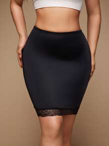 Women's Solid Color Lace Patchwork Elastic Waist Summer Shaping A-Line Skirt